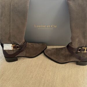 Louise et Cie Dark Brown Heeled Boots with Gold Buckles